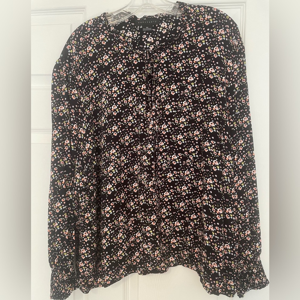 Sanctuary Black Top with Pink and Yellow Floral Design